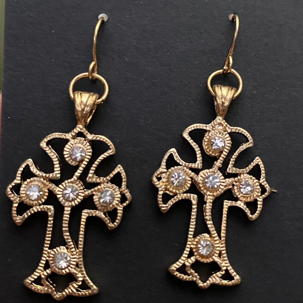 Gold Cross Earrings with Cubic Zirconia